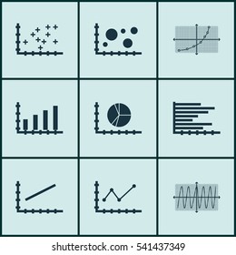 Set Of Graphs, Diagrams And Statistics Icons. Premium Quality Symbol Collection. Icons Can Be Used For Web, App And UI Design.