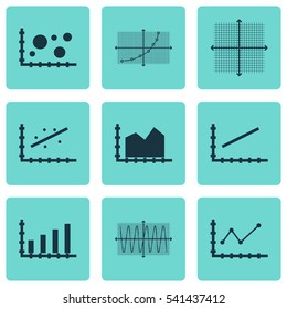 Set Of Graphs, Diagrams And Statistics Icons. Premium Quality Symbol Collection. Icons Can Be Used For Web, App And UI Design.