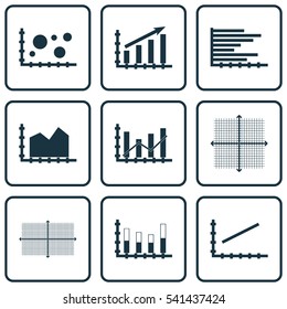 Set Of Graphs, Diagrams And Statistics Icons. Premium Quality Symbol Collection. Icons Can Be Used For Web, App And UI Design.