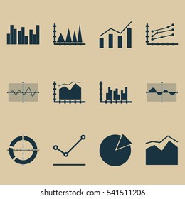 Set Of Graphs, Diagrams And Statistics Icons. Premium Quality Symbol Collection. Icons Can Be Used For Web, App And UI Design.