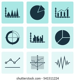 Set Of Graphs, Diagrams And Statistics Icons. Premium Quality Symbol Collection. Icons Can Be Used For Web, App And UI Design.