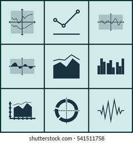 Set Of Graphs, Diagrams And Statistics Icons. Premium Quality Symbol Collection. Icons Can Be Used For Web, App And UI Design.