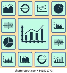 Set Of Graphs, Diagrams And Statistics Icons. Premium Quality Symbol Collection. Icons Can Be Used For Web, App And UI Design.