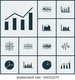 Set Of Graphs, Diagrams And Statistics Icons. Premium Quality Symbol Collection. Icons Can Be Used For Web, App And UI Design.