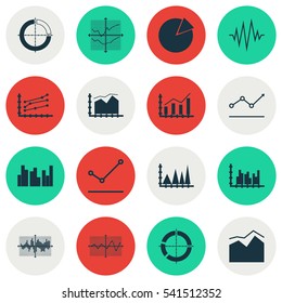 Set Of Graphs, Diagrams And Statistics Icons. Premium Quality Symbol Collection. Icons Can Be Used For Web, App And UI Design.