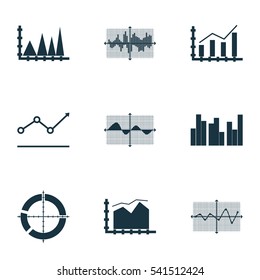 Set Of Graphs, Diagrams And Statistics Icons. Premium Quality Symbol Collection. Icons Can Be Used For Web, App And UI Design.