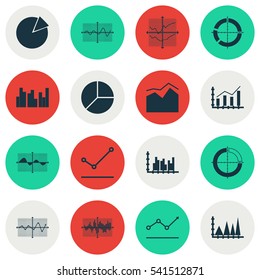 Set Of Graphs, Diagrams And Statistics Icons. Premium Quality Symbol Collection. Icons Can Be Used For Web, App And UI Design.