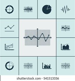Set Of Graphs, Diagrams And Statistics Icons. Premium Quality Symbol Collection. Icons Can Be Used For Web, App And UI Design.