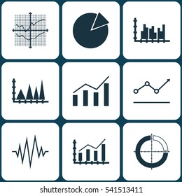 Set Of Graphs, Diagrams And Statistics Icons. Premium Quality Symbol Collection. Icons Can Be Used For Web, App And UI Design.