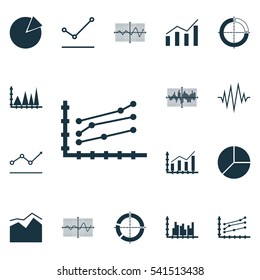 Set Of Graphs, Diagrams And Statistics Icons. Premium Quality Symbol Collection. Icons Can Be Used For Web, App And UI Design.