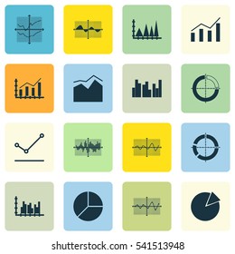 Set Of Graphs, Diagrams And Statistics Icons. Premium Quality Symbol Collection. Icons Can Be Used For Web, App And UI Design.