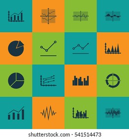 Set Of Graphs, Diagrams And Statistics Icons. Premium Quality Symbol Collection. Icons Can Be Used For Web, App And UI Design.