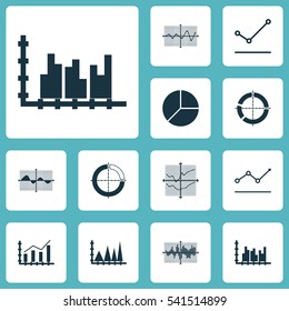 Set Of Graphs, Diagrams And Statistics Icons. Premium Quality Symbol Collection. Icons Can Be Used For Web, App And UI Design.