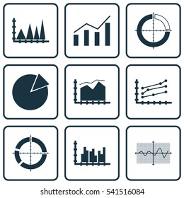 Set Of Graphs, Diagrams And Statistics Icons. Premium Quality Symbol Collection. Icons Can Be Used For Web, App And UI Design.