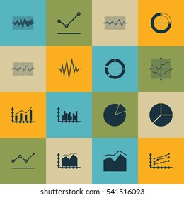 Set Of Graphs, Diagrams And Statistics Icons. Premium Quality Symbol Collection. Icons Can Be Used For Web, App And UI Design.