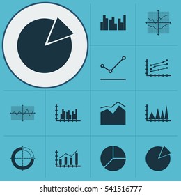Set Of Graphs, Diagrams And Statistics Icons. Premium Quality Symbol Collection. Icons Can Be Used For Web, App And UI Design.