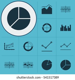 Set Of Graphs, Diagrams And Statistics Icons. Premium Quality Symbol Collection. Icons Can Be Used For Web, App And UI Design.