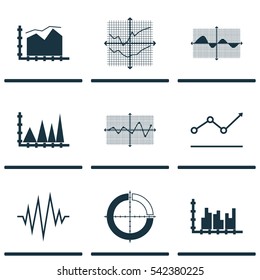 Set Of Graphs, Diagrams And Statistics Icons. Premium Quality Symbol Collection. Icons Can Be Used For Web, App And UI Design.