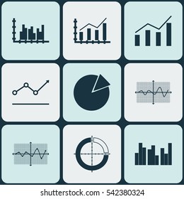 Set Of Graphs, Diagrams And Statistics Icons. Premium Quality Symbol Collection. Icons Can Be Used For Web, App And UI Design.