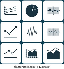 Set Of Graphs, Diagrams And Statistics Icons. Premium Quality Symbol Collection. Icons Can Be Used For Web, App And UI Design.