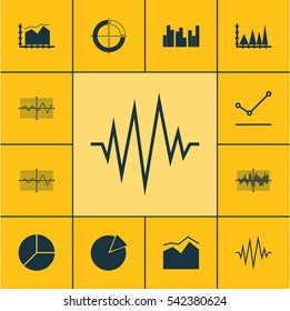 Set Of Graphs, Diagrams And Statistics Icons. Premium Quality Symbol Collection. Icons Can Be Used For Web, App And UI Design.