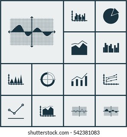 Set Of Graphs, Diagrams And Statistics Icons. Premium Quality Symbol Collection. Icons Can Be Used For Web, App And UI Design.
