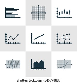 Set Of Graphs, Diagrams And Statistics Icons. Premium Quality Symbol Collection. Icons Can Be Used For Web, App And UI Design.