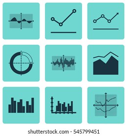 Set Of Graphs, Diagrams And Statistics Icons. Premium Quality Symbol Collection. Icons Can Be Used For Web, App And UI Design.