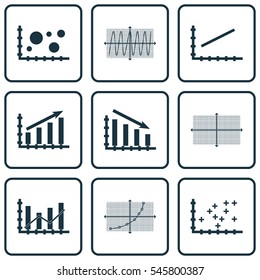 Set Of Graphs, Diagrams And Statistics Icons. Premium Quality Symbol Collection. Icons Can Be Used For Web, App And UI Design.