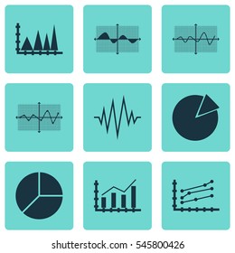 Set Of Graphs, Diagrams And Statistics Icons. Premium Quality Symbol Collection. Icons Can Be Used For Web, App And UI Design.