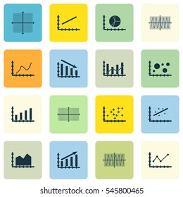 Set Of Graphs, Diagrams And Statistics Icons. Premium Quality Symbol Collection. Icons Can Be Used For Web, App And UI Design.