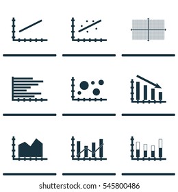 Set Of Graphs, Diagrams And Statistics Icons. Premium Quality Symbol Collection. Icons Can Be Used For Web, App And UI Design.