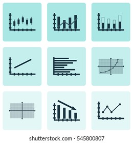 Set Of Graphs, Diagrams And Statistics Icons. Premium Quality Symbol Collection. Icons Can Be Used For Web, App And UI Design.