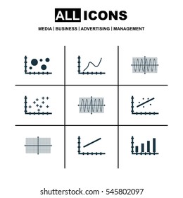 Set Of Graphs, Diagrams And Statistics Icons. Premium Quality Symbol Collection. Icons Can Be Used For Web, App And UI Design.