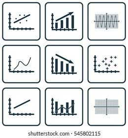 Set Of Graphs, Diagrams And Statistics Icons. Premium Quality Symbol Collection. Icons Can Be Used For Web, App And UI Design.