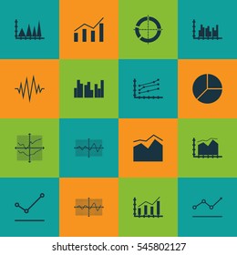 Set Of Graphs, Diagrams And Statistics Icons. Premium Quality Symbol Collection. Icons Can Be Used For Web, App And UI Design.