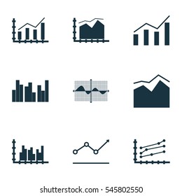 Set Of Graphs, Diagrams And Statistics Icons. Premium Quality Symbol Collection. Icons Can Be Used For Web, App And UI Design.