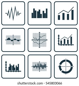 Set Of Graphs, Diagrams And Statistics Icons. Premium Quality Symbol Collection. Icons Can Be Used For Web, App And UI Design.