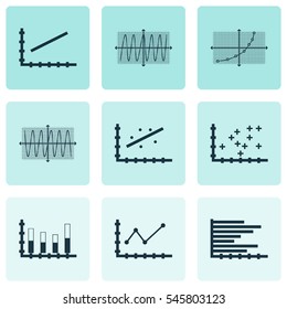 Set Of Graphs, Diagrams And Statistics Icons. Premium Quality Symbol Collection. Icons Can Be Used For Web, App And UI Design.