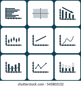 Set Of Graphs, Diagrams And Statistics Icons. Premium Quality Symbol Collection. Icons Can Be Used For Web, App And UI Design.