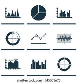 Set Of Graphs, Diagrams And Statistics Icons. Premium Quality Symbol Collection. Icons Can Be Used For Web, App And UI Design.