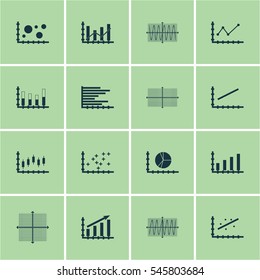 Set Of Graphs, Diagrams And Statistics Icons. Premium Quality Symbol Collection. Icons Can Be Used For Web, App And UI Design.
