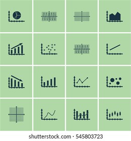 Set Of Graphs, Diagrams And Statistics Icons. Premium Quality Symbol Collection. Icons Can Be Used For Web, App And UI Design.