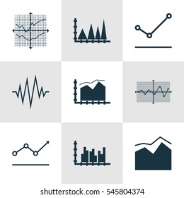 Set Of Graphs, Diagrams And Statistics Icons. Premium Quality Symbol Collection. Icons Can Be Used For Web, App And UI Design.