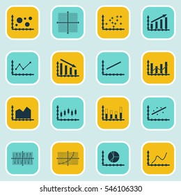 Set Of Graphs, Diagrams And Statistics Icons. Premium Quality Symbol Collection. Icons Can Be Used For Web, App And UI Design.