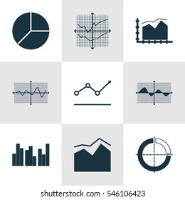 Set Of Graphs, Diagrams And Statistics Icons. Premium Quality Symbol Collection. Icons Can Be Used For Web, App And UI Design.