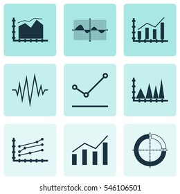 Set Of Graphs, Diagrams And Statistics Icons. Premium Quality Symbol Collection. Icons Can Be Used For Web, App And UI Design.