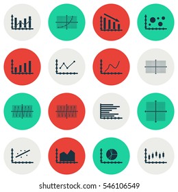 Set Of Graphs, Diagrams And Statistics Icons. Premium Quality Symbol Collection. Icons Can Be Used For Web, App And UI Design.