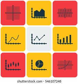Set Of Graphs, Diagrams And Statistics Icons. Premium Quality Symbol Collection. Icons Can Be Used For Web, App And UI Design.