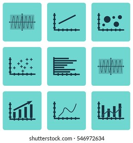 Set Of Graphs, Diagrams And Statistics Icons. Premium Quality Symbol Collection. Icons Can Be Used For Web, App And UI Design.